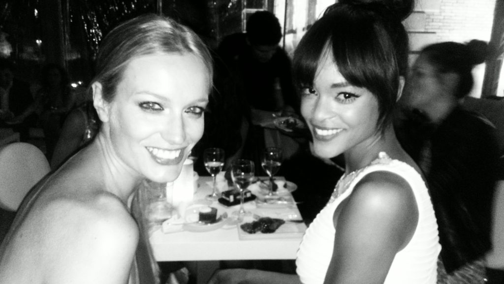 "At Pronovias party, chatting with beautiful model Godaliv. See you in LA!"